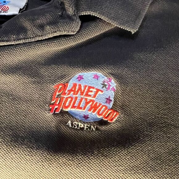 Vintage Planet Hollywood Aspen Polo Shirt Size Medium Black Embroidered Logo - Picture 6 of 8